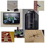 IP видеонаблюдение на 8 камер, с возможность просмотросмотра через интернет на смартфоне в любой точки земли где есть доступ к интернету.А также видео сигнал видеокамер в реальном времени был подан на все телевизоры.