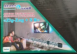 Антенна комнатная "Дельтоплан" "Zig-Zag" ДМВ активная в коробке 5 в.питание от ресивера